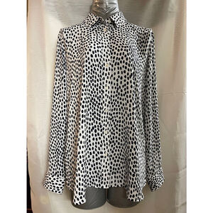 Women's J.Crew Blouse, Size L, White & Black, long sleeves, EUC